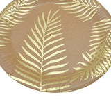 Flyshadow Disposable Kraft Paper Tableware Set Golden Colored Palm Leaf Pattern Plate Cup Towel Straw Party Decor Wedding Birthday Cutlery