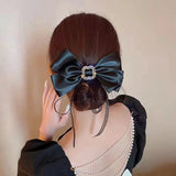 Flyshadow Luxury Crystal Hair Bows Clip Hairpins Barrettes Long Ribbon Korean Diamond Hair Clips spring clip Accessories For Women Girls