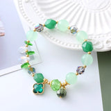 Flyshadow Green Agate Crystal Bracelet for Women with Sweet and Elegant Four-Leaf Clover Pendant Ideal Gift for Classmates and Girlfriends