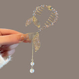 Flyshadow New Fashion Crystal fishtail hairpin Elegant Ponytail pearl tassel grab clip frog buckle style hairpin pan hair artifact