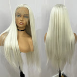 Flyshadow Ice White Blonde Straight Wig Synthetic Lace Front Wigs For Women Long Silk Straight Lace Hair Cosplay Daily Blonde Wig Platinum