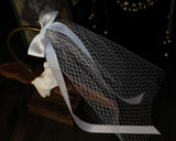 Flyshadow Korea Simple Cut Edge Bridal Veil Satin Ribbon Bow Netting White Handmade Wedding Veil for Bride Perform Party