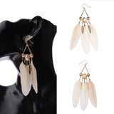 Flyshadow Droplet Tassel Feather Earrings for Women's Long Bohemian Pearls Dangle Earrings Ethnic Style Tourism and Vacation Accessories