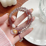 Flyshadow Chic Women's Bracelet Made of Natural 6mm Smoky Purple Agate with Delicate Chinese Style Antique Gray Crystal Bead Jewelry Retro