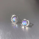 Flyshadow New Korean Zircon Moon Crystal Stud Earrings Cute Moonlight Stone Earrings Birthday Party Anniversary Jewelry Accessories