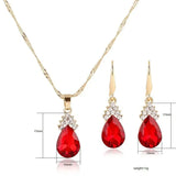 Flyshadow Women Fashion Elegant 3pcs/set Ruby Jewelry Sets Wedding Bead Crystal Bridal Jewelry Necklace Earrings Party Jewelry Accessories