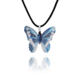 Flyshadow Cute Colorful Butterfly Necklace For Women Girls Natural Real Leaf Cut Butterflies Shape Aesthetic Rope Pendant Necklace Jewelry