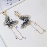 Flyshadow Fashionable Long Tassel Needle Embroidered Butterfly Earrings Simple Versatile Pearl Earrings Sweet Slimming Earrings