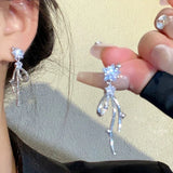 Flyshadow Bling Zircon Star Tassel Earrings Women Korean Cute Elegant Zircon Pentagram Design Sense Drop Earring Y2K Jewelry Wedding Gifts