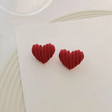 Flyshadow Red Statement Heart Earrings for Women Party Cute Jewelry Trendy Geometric Unevenness Small Love Stud Earrings Gift