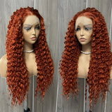 Flyshadow Ginger Wig Synthetic Lace Front Wigs For Women Long Deep Curly Synthetic Hair Reddish Brown Wig Curly Frontal Wigs Cosplay Party