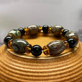 Flyshadow Natural Agate Bead Bracelet for Man with Tibetan Three-Eyed Talisman Handmade Fine Jewelry Boyfriend's Casual Accessories Gifts