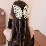 Flyshadow New Female Large Size Butterfly Tassel Hair Claw Simple Solid Color Ponytail Claw Clip Hairpin Woman Headwear Hair Accessories