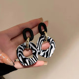 Flyshadow Big Black White Earrings Female Acetate Plate Animal Zebra Pattern Exaggerated Geometric Earrings Jewelry Accessories