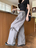 Flyshadow 2024 Minimalist Wide Leg Pants Women All Match Bow Fashion Casual Sports Summer New All Match Straight High Waist Loose