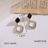 Flyshadow Rhinestone Rhombus Hanging Earrings Female Elegant Luxury Enamel Full Inlaid Crystal Square Hollow Geometric Ear Jewelry