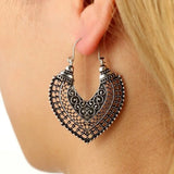 Flyshadow Gold Silver Ethnic Vintage Jewelry Carving Hollow Gypsy Heart Earrings for Women Pendientes Mujer Brincos Trendy Shape Pattern