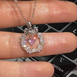 Flyshadow Fashion Fairy Crystal Heart Pendant Necklaces Pink Heart Girls Y2K Elegant Delicate Clavicle Chain Women Party Jewelry Gifts