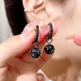 Flyshadow Vintage Black Crystal Ball Earings Fashion Statement Drop Earrings for Women Temperament Wedding Jewelry Personality Gift aretes