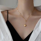 Flyshadow Minimalist Fashionable Exquisite Gold Heart Pull-up Necklace Versatile for Women Collarbone Chain Temperament Personality Trend