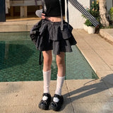 Flyshadow Ruffle Plaid Mini Skirt Women Kawaii Preppy Style Short Skirts Layered Sweet Cute Korean Fashion Casual Street Skirt