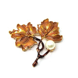 Flyshadow Color Painted Maple Leaves Metal Brooch Pin Imitation Pearl Decoration Gold  Brooches Pins Women Party Fashion Jewelry Girl Gift