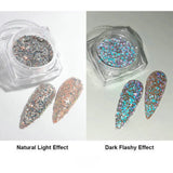 Flyshadow 1Box Silver Laser Semi-Solid Magic-Mirror Nail Powder Metallic Holographic Glitter Mirror Nails Dust Gel Polish Chrome Decoratio