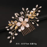 Flyshadow Bridal Wedding Pearl Flower Hairpin Side Comb Golden Leaf Shaped Alloy Tiaras Insert Jewelry Comb Hair Jewelry Bride Headwear