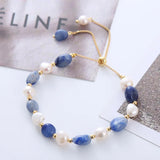 Flyshadow New Baroque Pearl Bracelet Ethnic Style with Natural Freshwater Irregular Shape Blue Beaded Fashion Jewelry for Women Free Ship