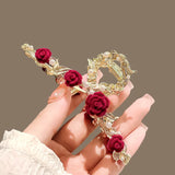 Flyshadow Fashion Rose Hair Claw Women Hairpin Grab Hair Clip Girl Elegant Crab Shark Clip Headdress Luxury Ponytail Claw Clip Accessories