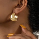 Flyshadow New Gold Color Round Chunky Earrings for Women Lightweight Smooth Metal Open Thick Hoops Fashion Trendy Jewelry A1