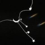 Flyshadow Exquisite Bling Silver Color Tassel Star Moon Necklace For Women Clavicle Chain Woman Jewelry Birthday Gift Accessories