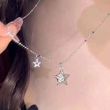 Flyshadow Kpop Fashion Zircon Star Pendant Necklace Beads Chain Y2K Girls Sweet Cool Necklace Women Street Hip Hop Aesthetic Jewelry Gifts