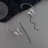 Flyshadow New Trend Silver Color Tassels Butterfly Drop Earrings for Women Sparkling Zircon Ear Cuff Clip Earrings Wedding Jewelry