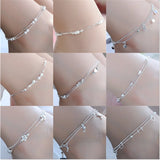 Flyshadow Sterling Silver Color Stamp Anklets For Women Foot Leg Chain Link Bracelet Double Layers Beach Accessories Fashion Jewelry