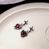 Flyshadow Y2K Goth Liquid Heart Cross Star Pendant Earrings Women Red Zircon Love Dangle Earring Gothic Irregular Tassel Earrings Xmas