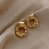 Flyshadow Retro Gold Color Multiple Circle Pendant Earrings New Jewelry Trend luxury Wedding Party Earrings for Woman