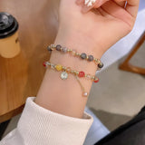 Flyshadow Vintage Pearl Double-layer Bracelet Forest Style Crystal Bangle Wholesale Personality Fashionable Luxurious Customized Jewelry