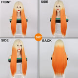 Flyshadow Long Straight Hair Wigs Blond Ginger Orange Middle Part Wig for Women Ombre Synthetic Cosplay Wig Heat Resistant Fiber Fake Hair