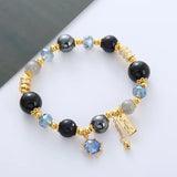 Flyshadow Gorgeous Black Obsidian Crystal Bracelet with Starry Night Sky Effect and Dazzling Blue Sandstone Beads Jewelry for Women