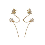 Flyshadow New Arrival Shiny Crystal Butterfly Ear Cuff Clip Earrings For Women Fashion Tassel Chain Flower Stud Earrings Wedding Jewelry