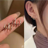 Flyshadow Korean Claw Earrings Four-Prong Setting Gold Color Ear Earring Shiny Crystal Sweet Women Stud Earrings Fashion Jewelry Gift