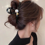 Flyshadow Stylish Large Grip Hair Clip for Women with Pearl Decorations