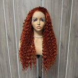 Flyshadow Ginger Wig Synthetic Lace Front Wigs For Women Long Deep Curly Synthetic Hair Reddish Brown Wig Curly Frontal Wigs Cosplay Party