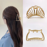 Flyshadow Fashion Simple Women Hollow Geometric Gold Alloy Hair Claws Girl Hair Clips Back Head Gripper Cute Hairpins Hair Accessories