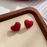 Flyshadow Red Statement Heart Earrings for Women Party Cute Jewelry Trendy Geometric Unevenness Small Love Stud Earrings Gift