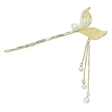 Flyshadow New Beauty Fishtail Tassel Hairpin Women Retro Fashion Hair Stick Pearl and Crystal Barrette Simple  ACCESSORI FOR GIRL Ornament