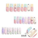 Flyshadow 24PCS French 3D Colorful False Nails Wearing Nail Patch Gradient Y2K Butterfly Square Nail Art Artificial Nails With Adhesive