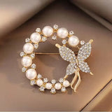 Flyshadow Women Fashion Pearl Rhinestone Garland Butterfly Brooch Baroque Trendy Elegant Wedding Gift for Ladies Party Pins Accessories