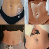 Flyshadow 1PCS Stainless Steel Silver Color Star Belly Button Rings Navel Ring Cubic Zircon Drop Dangle Body Belly Piercing Jewelry Sexy